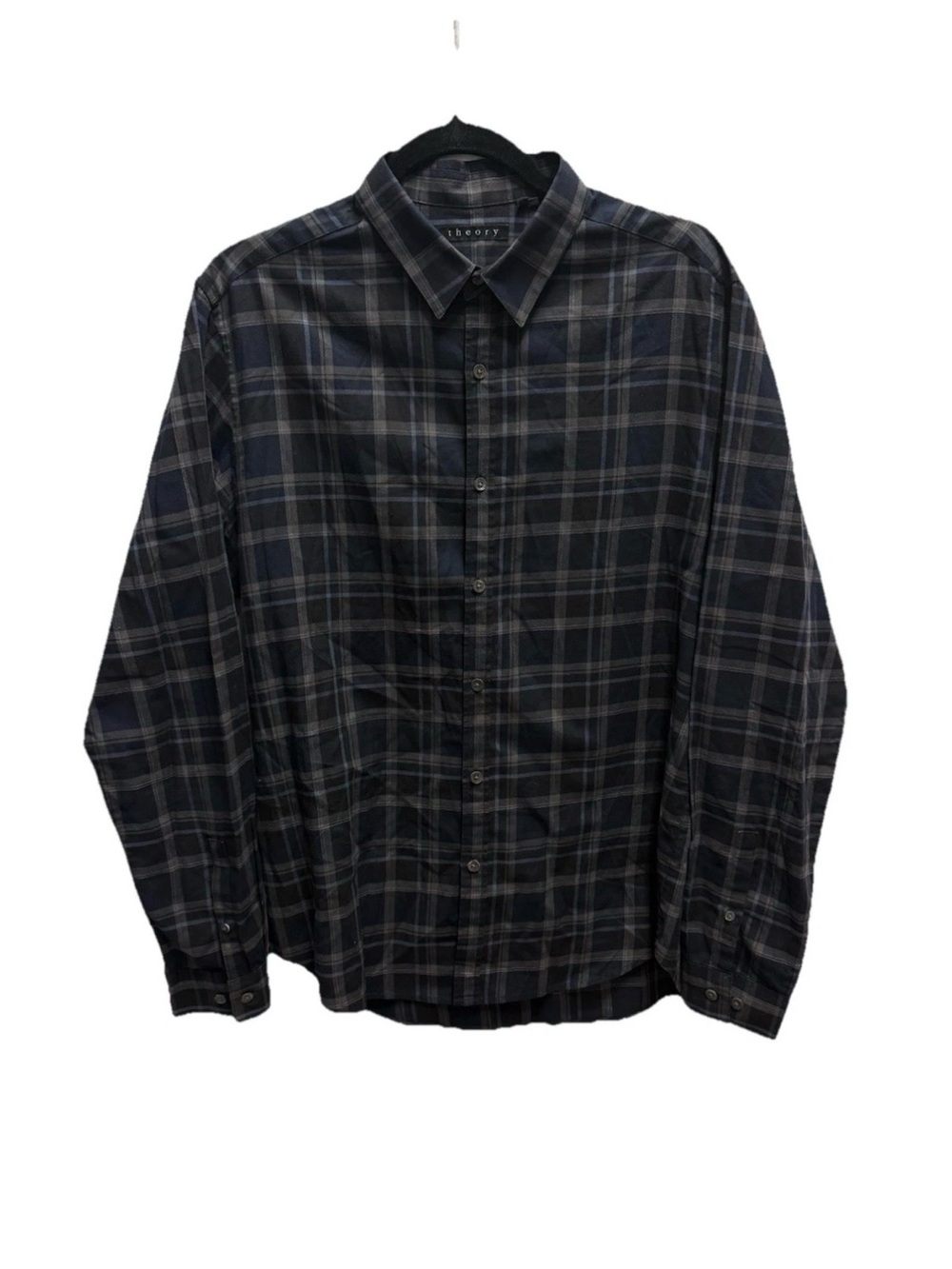 Theory Men's Navy and Gray Plaid Button-Down Shirt